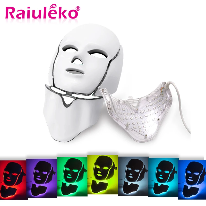 

Raiuleko 3/7 Color Photon Electric LED Facial Mask with Neck Skin Rejuvenation Anti Acne Wrinkle Beauty Treatment Salon Home Use