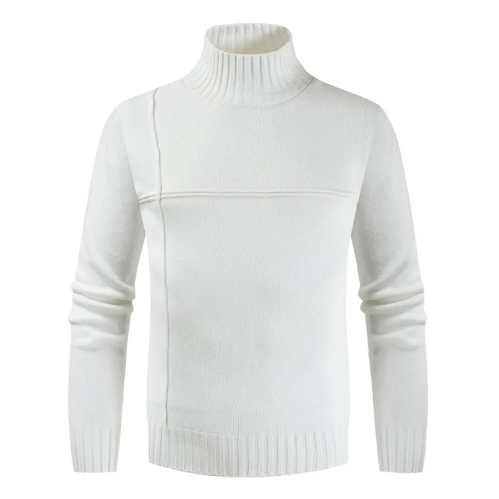 Sweater Men Autumn Winter Minimalist Style Pure Color Turtleneck Long Sleeve Slim Fit Brand Simple Knitted Sweaters Male Top