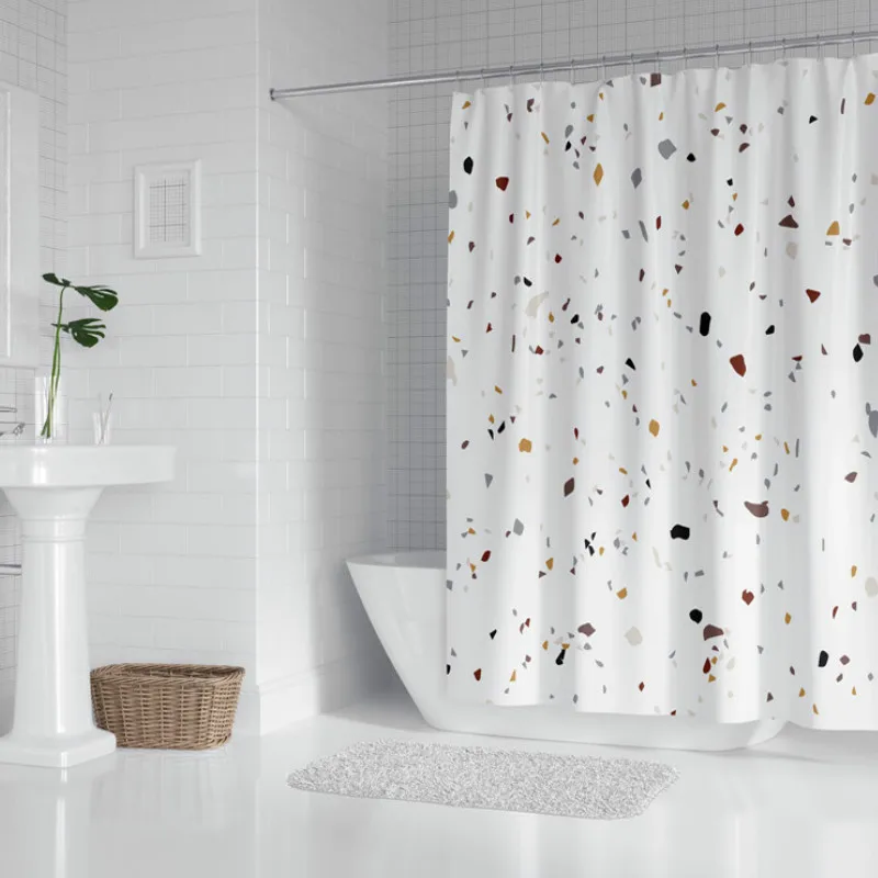 DUNXDECO Shower Curtain Bathroom Waterproof Cortinas Modern Nordic Simple Geometric Grindstone Print Polyester Fabric Ridea