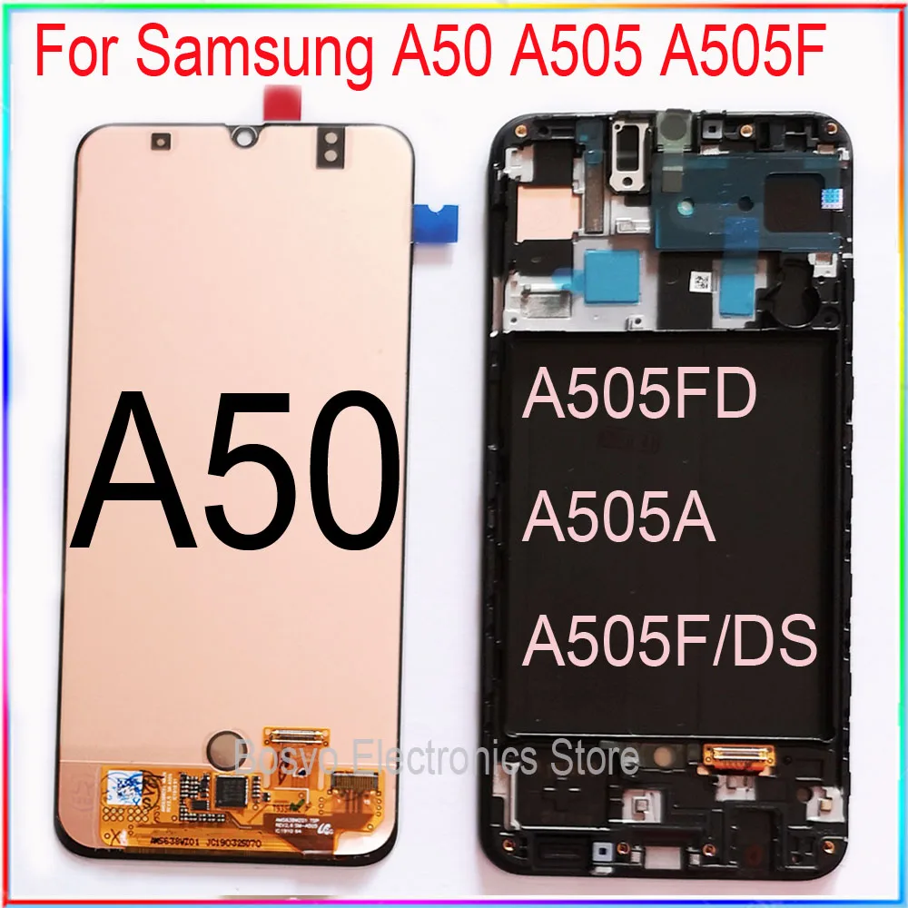 Для Samsung A50 ЖК экран A505 с сенсорным экраном рамкой в сборе Запасные запасные