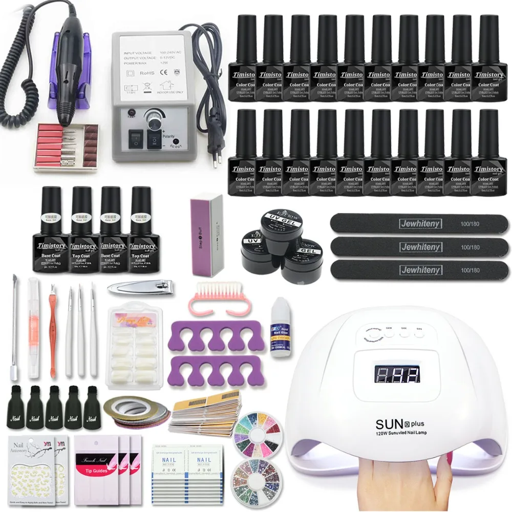 Conjunto de Manicure da Máquina Pces do Unha do Gel Conjunto da Arte do Unha Super do Unha do Unha da Lâmpada do Unha com 120 Conjunto 30 Polonês Ferramenta - 54 w 20 8 Conjunto super do prego do prego da