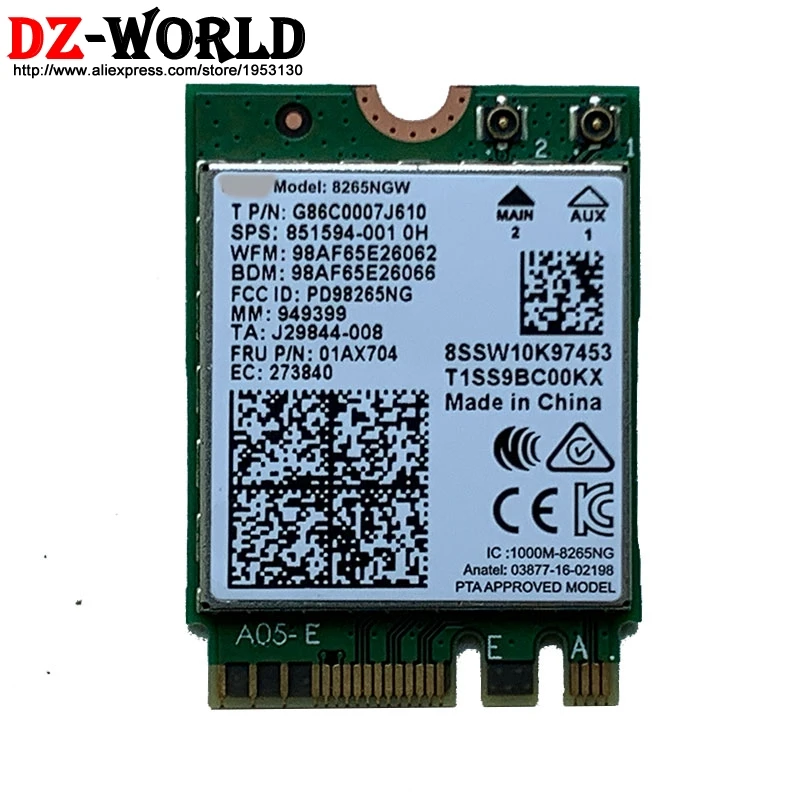 Dual Band Wireless 8265 8265NGW NGFF 867Mbps WiFi Bluetooth4.2 Card for