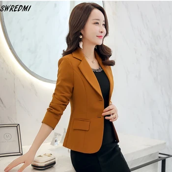 

2020 New Slim Fashion Women Spring Blazer Solid Long Sleeve Office Lady Suit Coat Outerwear Plus Size 3XL One Button SWREDMI