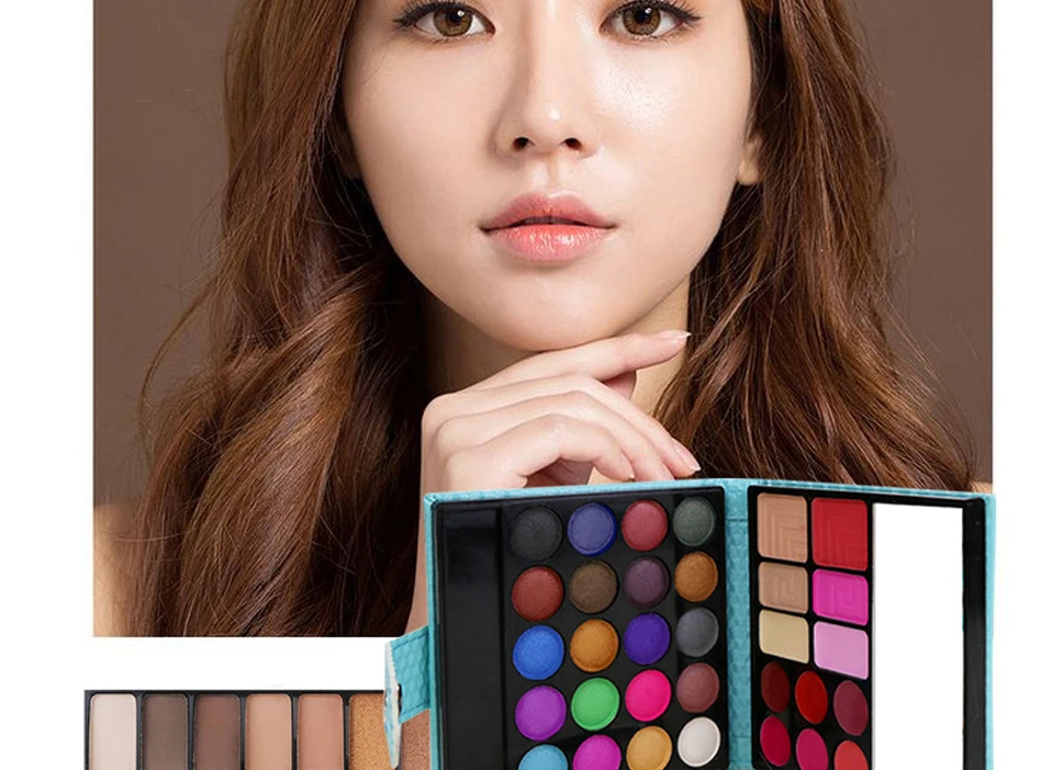 32 Colours Makeup Palette Glitter Eyeshadow Palette Lipstick Pressed Powder Blush Brush Mirror Set Cosmetics Lasting-Effect Eye