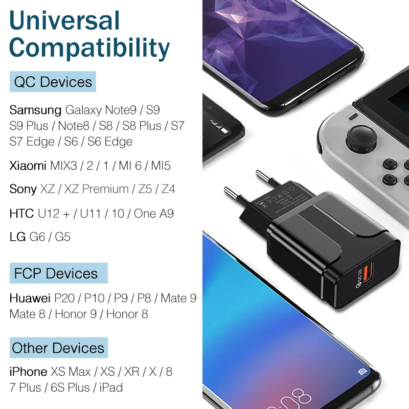 Зарядное устройство USB YKZ QC3.0 3 0 18 Вт с евровилкой|Зарядные устройства| |
