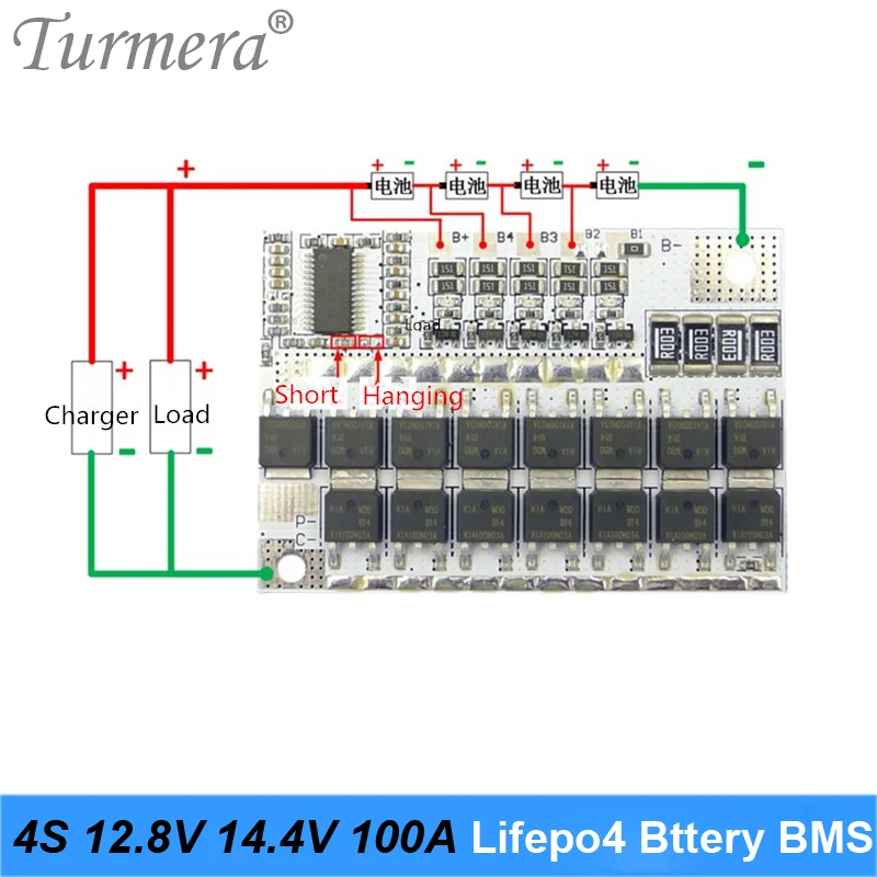 Turmera 3S 4S 5S 100A BMS for 32650 32700  Lifepo4 Battery Protection Board with Balance Module for 10.8V 14.4V 18V Screwdriver Battery for Electric Boat Uninterrupted Power Supply 12V Car Battery 04
