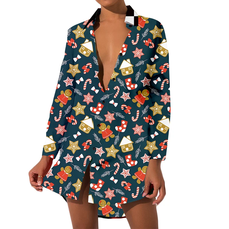 

CJLM Christmas New Lady Snowflake Doll 3D Long Sleeve Shirt Cartoon Candy Streetwear Loose Oversized Blusas Factory Wholesale