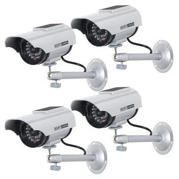 

4 Pack Solar Powered Dummy Fake Simulated Surveillance Security CCTV e Camera Indoor Outdoor with LED Light Warning Security