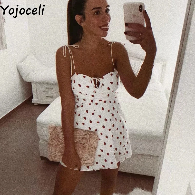 Пикантное Короткое женское платье Yojoceli на бретельках с принтом ягод летнее