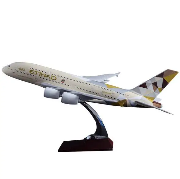 without light 1/160 масштаб 45 см ETIHAD Airline A380 модель самолета из пластиковой смолы с светильник и колесом для коллекционного подарка - Цвет: without light