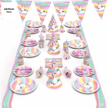 

Unicorn Birthday Party Decors Disposable Tableware Paper Cup Plate Banner Set Unicorn balloon Baby Shower Kids Party Supplies