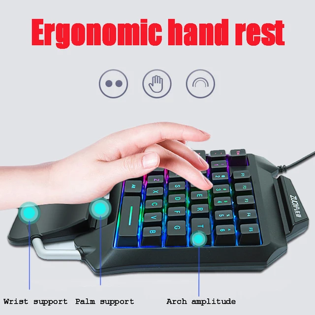 Single Handed Gaming Keyboard 35 Keys One Hand Ergonomic Game