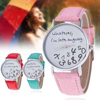 

Exquisite Women Quartz Watch Simple Printed Whatever Alloy Dial with PU Wrist Strap d88