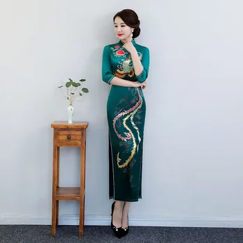 

Vintage Mandarin Collar Chinese Women's Long VelourDress sexy slim Cheongsam qipao Evening Dress M-4XL