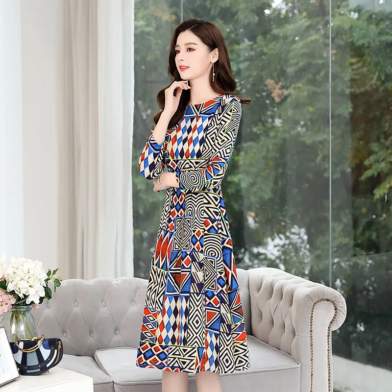 

Floral Printed Dress Spring 2020 Popular Skirt New Style Women's Dress Spring Clothing Three-quarter-length Sleeve Slim Fit Big