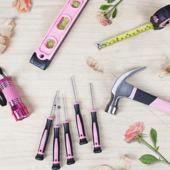 

75PC Household Tool Set Pink Home Tools Prescision Screwdriver Set Flashlight Tool Bag