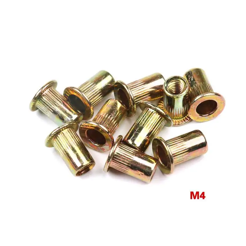 M4 10/20 шт./компл. M3 M4 M6 M8 M10 Углеродистая стальная заклепочная гайка заклепки с плоской головкой Гайки комплект гайки вставки клепки - Цвет: M4