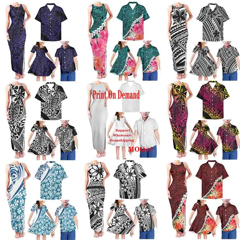 HYCOOL Hd Print Fashion Party Polynesian Tribal Clothing Family Set Summer Mom And Daughter Dress Luxury Matching Family Clothes