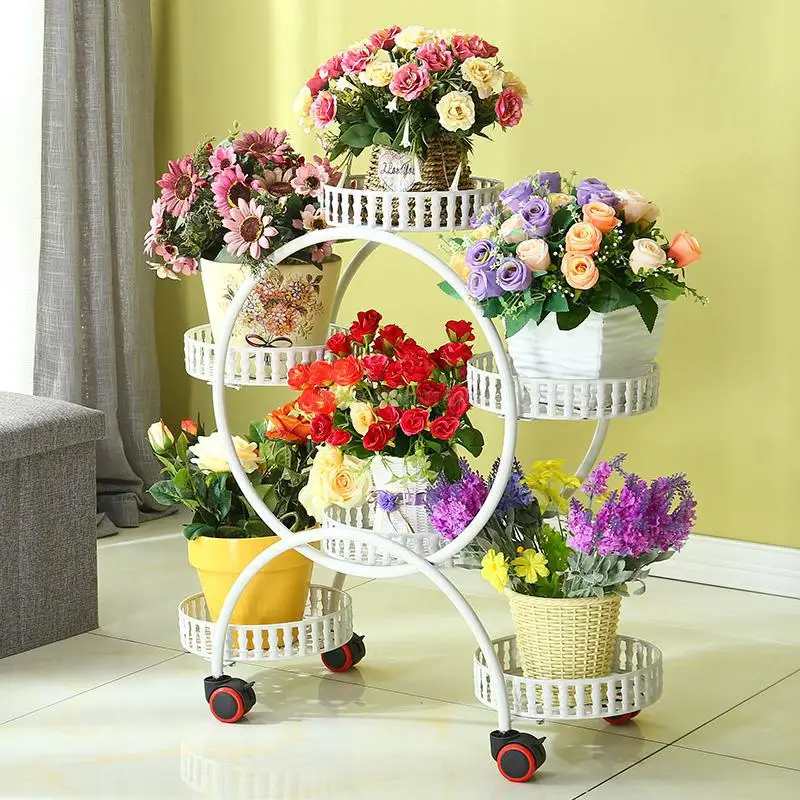 Дешевая портативная стойка для цветов с колесами металлический держатель для растений Креативный цветочный набор лотков большой стеллаж для хранения для домашнего декора