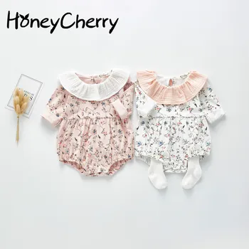 

2020 Spring New Baby Bodysuit Happy Clothes Girl Little Flower Baby Collar One Piece Creeper Newborn Baby Girl Clothes