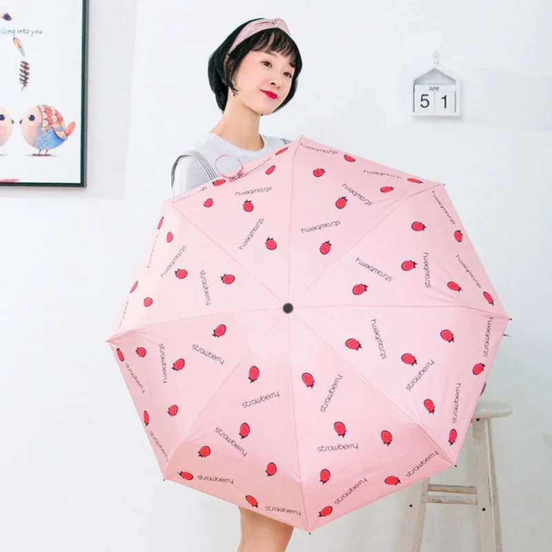 YADA High Quality Cartoon Umbrella Rain Women uv Strawberry Fruit Umbrella For Women Windproof Cute Umbrellas Female YS200012