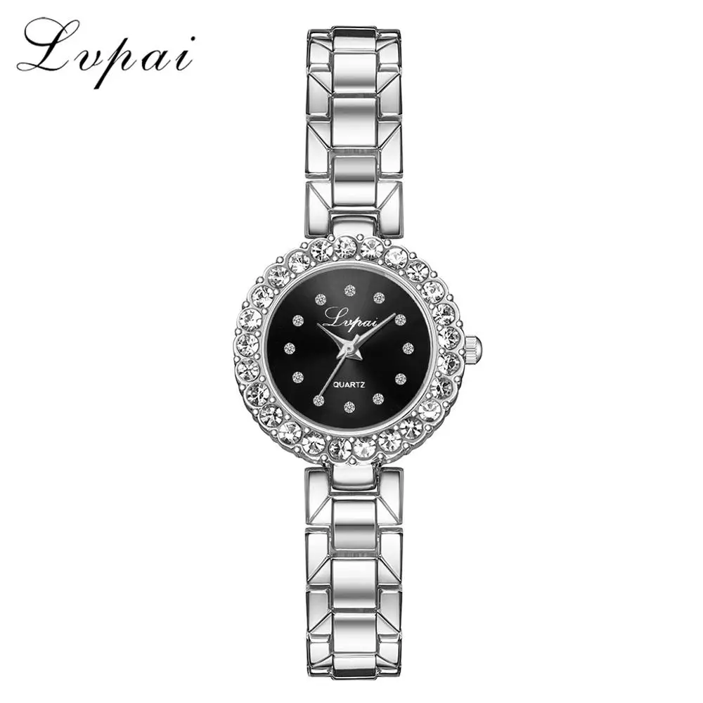 Silver Black Бренд Lvpai, роскошный браслет, часы, набор для женщин, модный геометрический браслет, кварцевые часы, женские наручные часы Zegarek Damski - Цвет: Silver Black