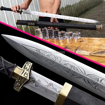 

Battle Ready Chinese KungFu Dao Sword Double Edge Sharp Spring Steel WuShu Han Jian Saber