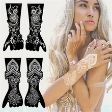 Plantillas de tatuajes de Henna de Mandala árabe, plantillas de tatuajes autoadhesivas para mano, 31x14cm, 1 Uds.