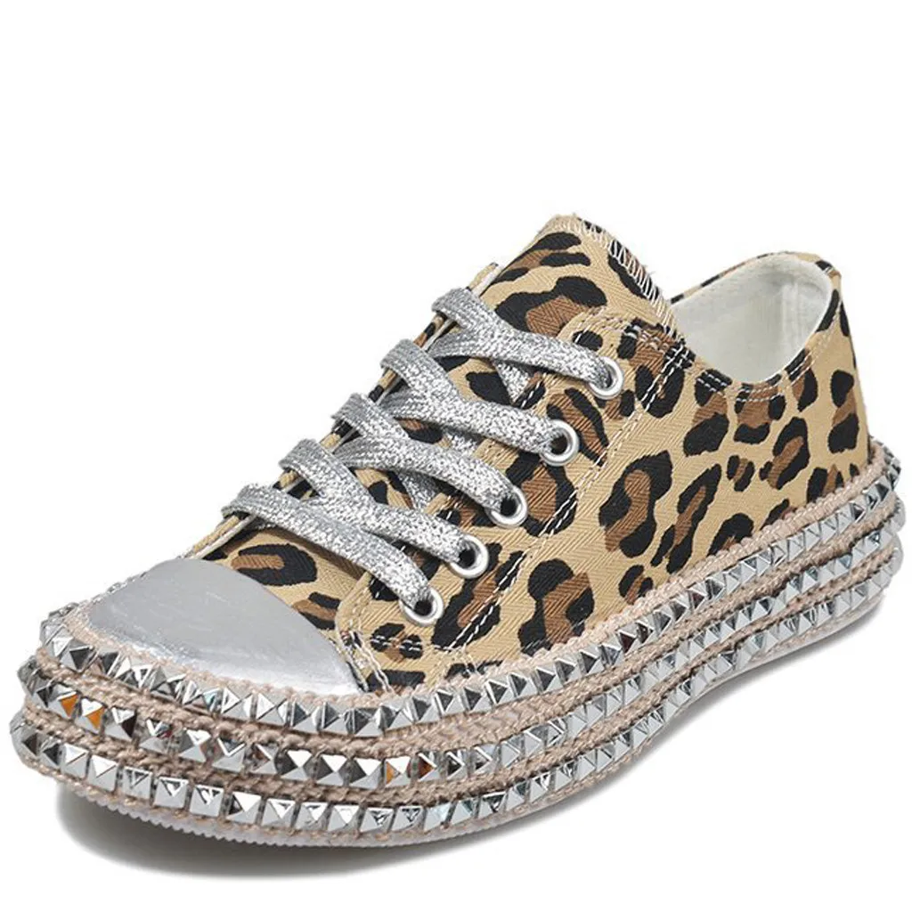 Женские модные классические леопардовые туфли со стразами; парусиновые туфли на шнуровке для диких танцев; обувь на толстой платформе; buty damskie; Размеры 35-43 - Цвет: Коричневый