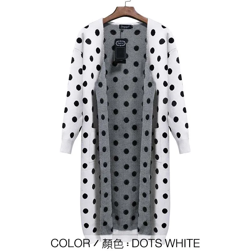 DOTS WHITE Женский свитер с леопардовой раскраской, вязаный длинный кардиган с длинным рукавом, пальто для женщин, женская верхняя одежда, пальто, Осень-зима, в горошек, SA0226 - Цвет: DOTS WHITE