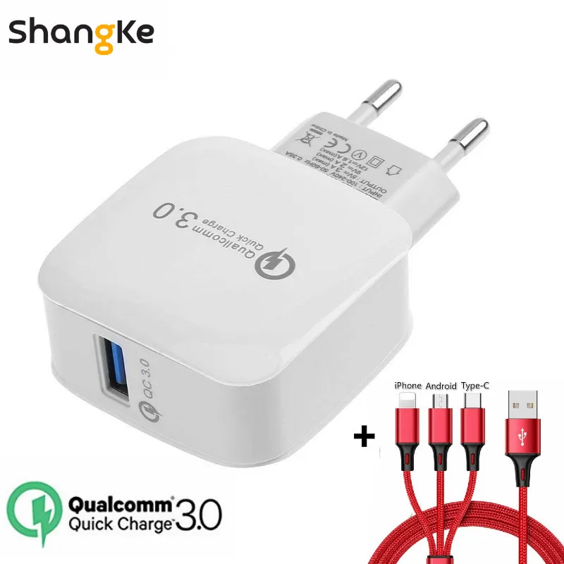 

Travel Charging Charger USB Phone Charger Quick Charge 3.0 EU Plug Fast USB Charger for iPhone Samsung Lenovo HTC Smart Phone