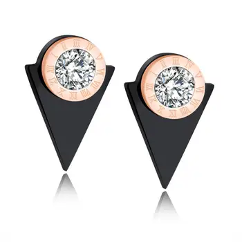 

SHOWTIME geometric earrings women stud earrings rose gold black stainless steel kpop crystal earings 2020 korean luxury studs