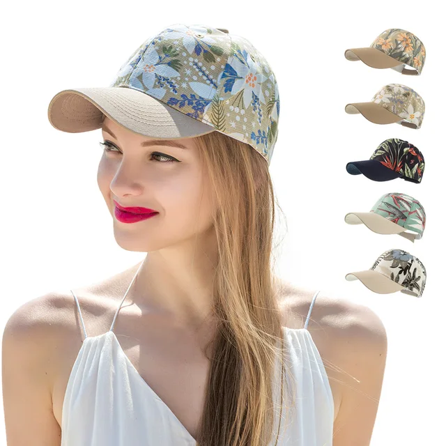 Flower Leaf Print Cap Hats & Caps Women's Accessories Women's Apparel color: style 1|style 2|style 3|style 4|style 5