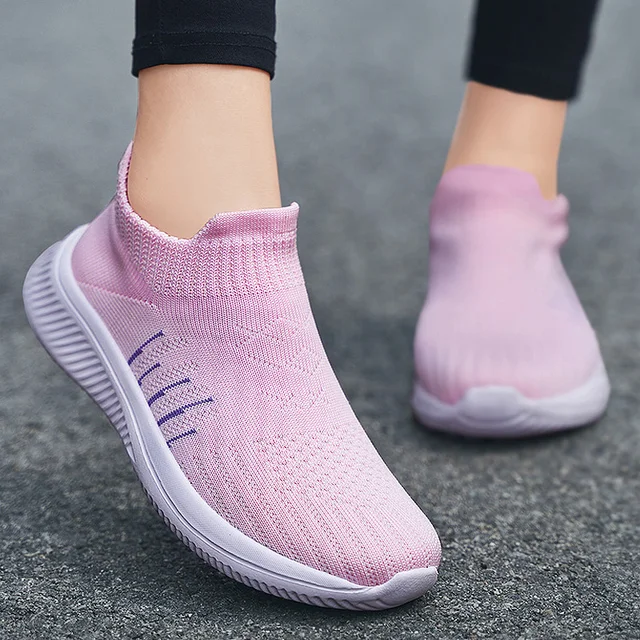 Women Flats Sneakers Casual Slip On Sock Trainers 2