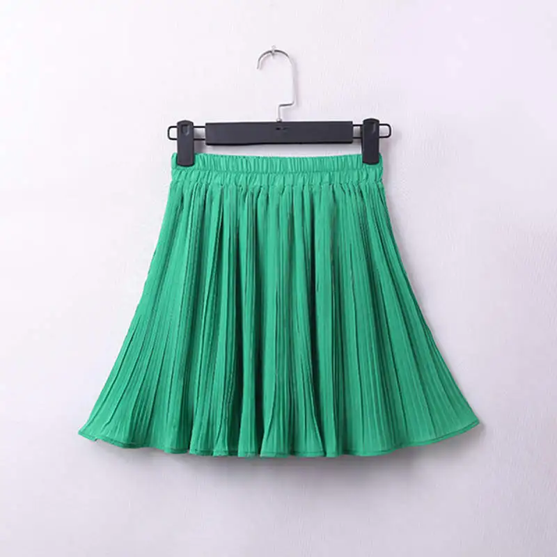 grass green skirts Короткая шифоновая плиссированная Женская юбка Harajuku, летняя белая Тюлевая мини-юбка, сексуальная пляжная юбка с высокой талией, женские юбки, Faldas C6060 - Цвет: grass green skirts