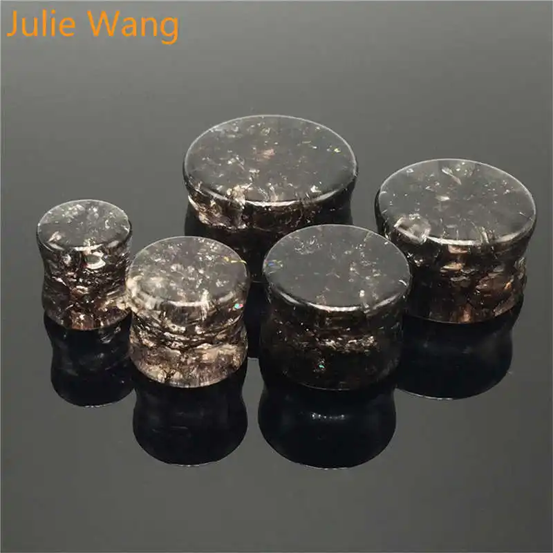 Julie Wang 8-16mm Glass Crack Pattern Plugs Piercing Flexible Ear Tunnel Skin Hollow Ear Expansion Gauges Body Piercing Jewelry