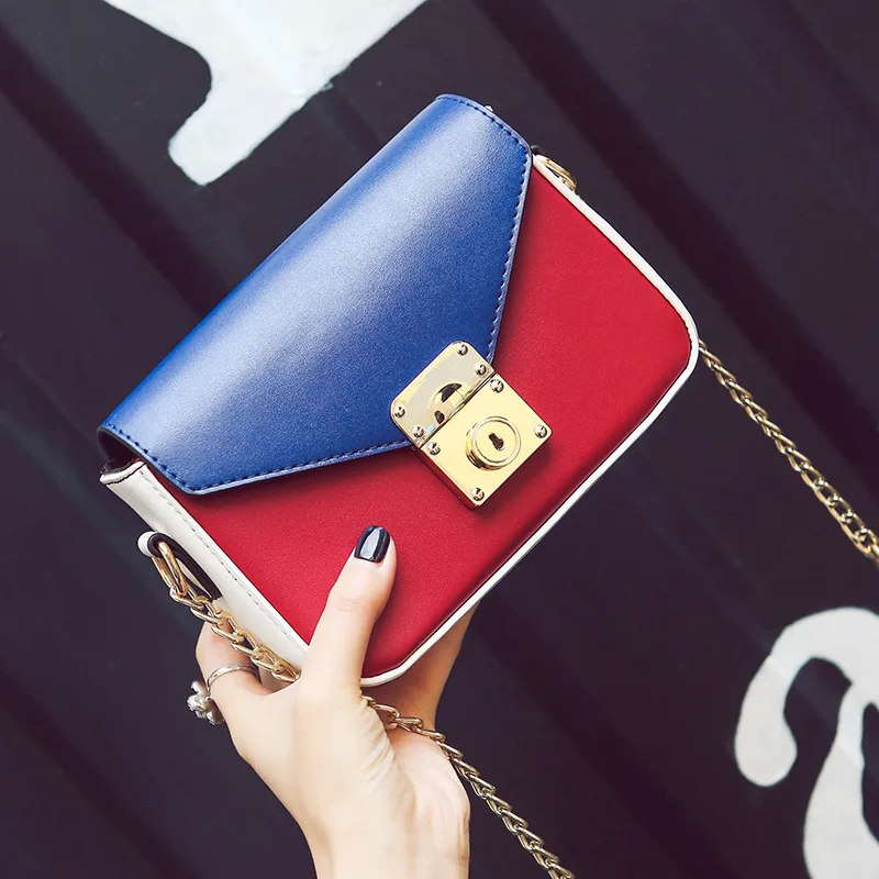 

2019 New Style Fashion Casual Versatile Simple Lock Square Sling Bag Contrast Color One-Shoulder Oblique WOMEN'S Bag a-Piece