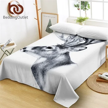 

BeddingOutlet Elk Nordic Bedlinen Moose Bed Sheet Wild Animal Reindeer Mattress Protector Cover Sketch Art Flat Sheet sabanas