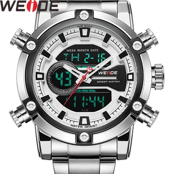 

Weide Men Sport Watches Digital Quartz Fashion Waterproof business Man Wristwatch reloj hombre White Dual time Alarm clock Watch