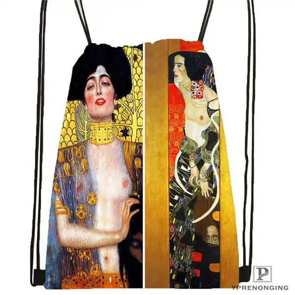 Drawstring Backpack Custom Gustav_Klimt@ 5 походная сумка на шнурке милый рюкзак для детей(черная спинка) 31x40 см#20180611-02-98 - Цвет: Drawstring Backpack