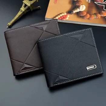 2021 New Men's Wallet Short Multi-card Coin Purse Fashion Casual Wallet Male Youth Thin Three-fold Horizontal Soft Wallet Men PU 5