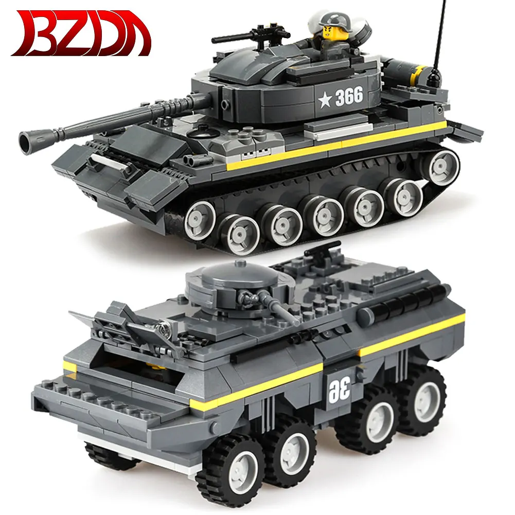 

BZDA Tank Model WW2 Military Heavy Tanks Amoured Vehicle Construction Toys Mini Tank Assembled Gift For Children DIY Toys