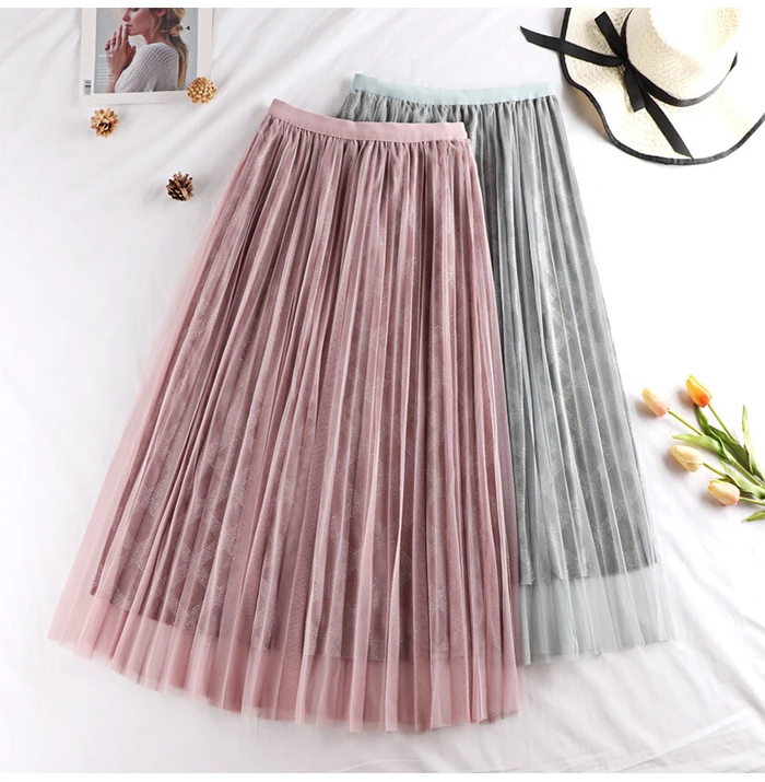 Женская плиссированная юбка в клетку TIGENA, длинная юбка из бархата итюля с высокой талией для женщин на осень-зиму