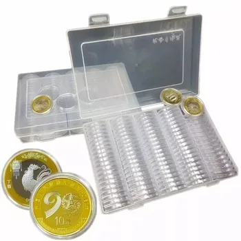 

100Pcs/Box Coin Box Clear 27mm Round Boxed Coin Holder Plastic Storage Capsules Display Cases Organizer Box Coin Collecting Tool
