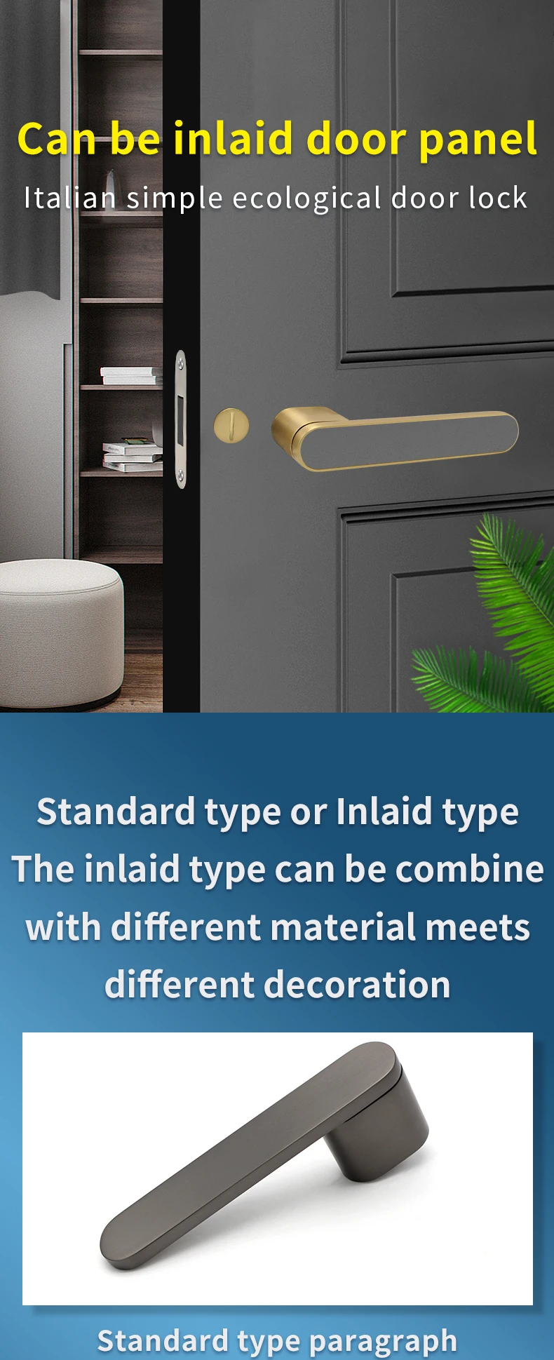 Description Picture 5 of item93-918 Matt Black Lever Type Security Indoor Mute Wood Door Square  Lock Handle With Lock Body