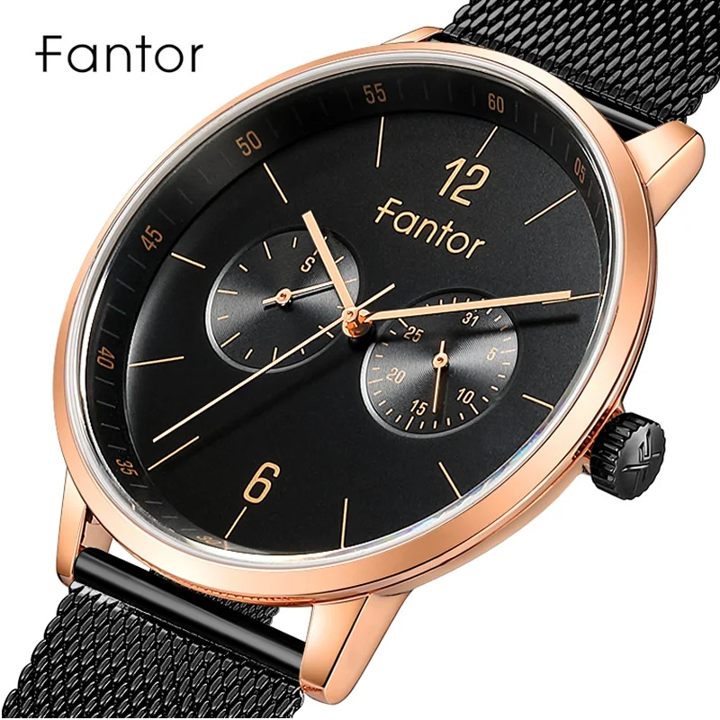 

Fantor Black Gold Luxury Watch Men Fashion Business Brand Quartz Chronograph Watches Man Classic Quartz Wristwatch