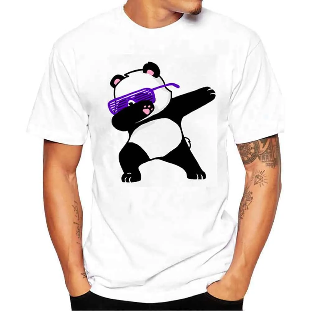 Мужские белые футболки с круглым вырезом, креативные футболки с принтом панды, футболки больших размеров с короткими рукавами, повседневные тренировочные Топы#4