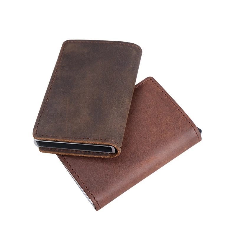 

Genuine Leather RFID Credit Card Wallet Automatic Pop up Anti Degaussing Anti Theft Fashion Leather Unisex Multifunction Wallet