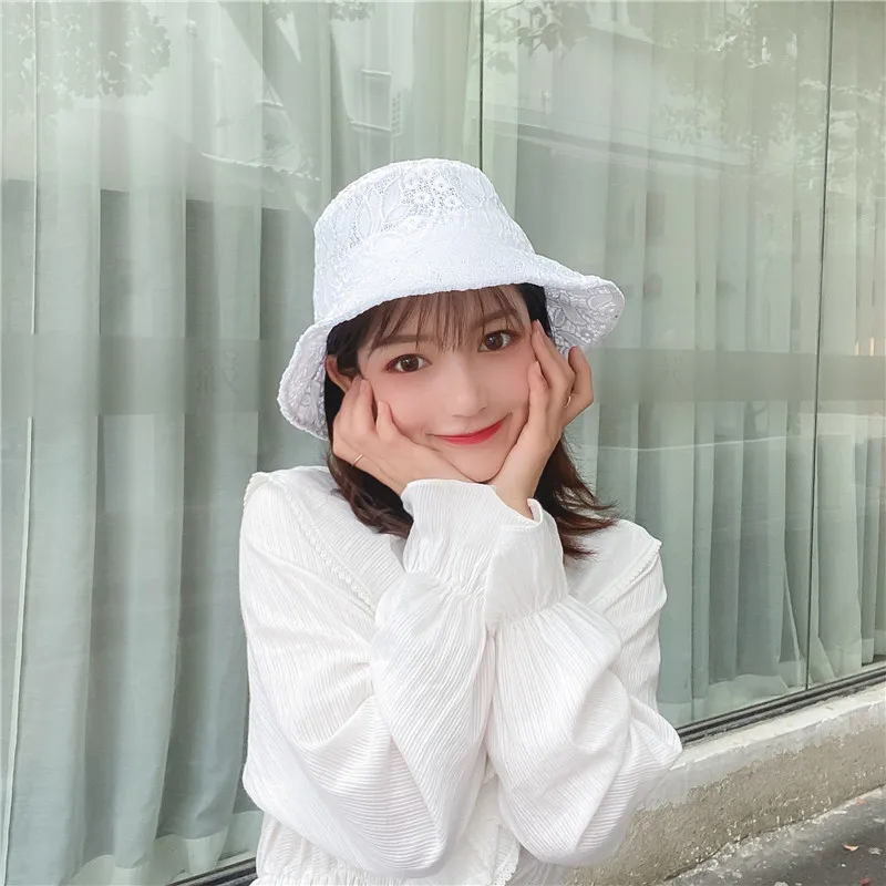 fisherman hat Sun Korean seaside Vintage Elegant Lace Bucket Hat Women Summer Beach Sun Hats Fashion Korean caps Breathable Fisherman cap prada bucket hat womens