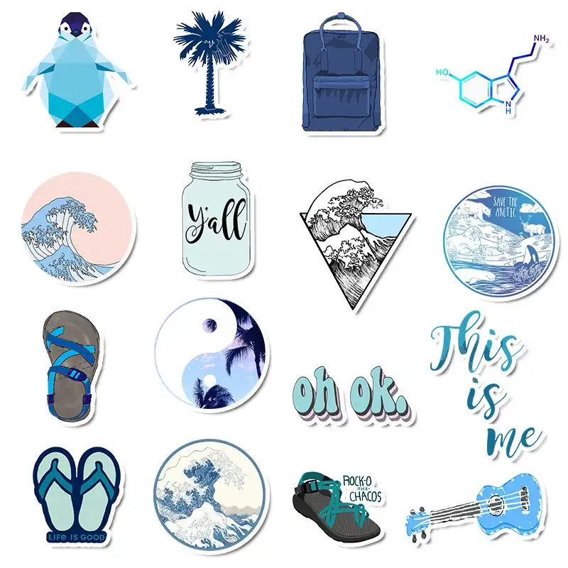 Cool Surf Stickers Blue Vsco Stickers Pack Skateboard Animal Sticker For Kid 